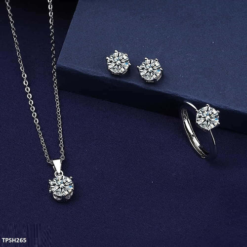 Round Silver Stone Pendant Set