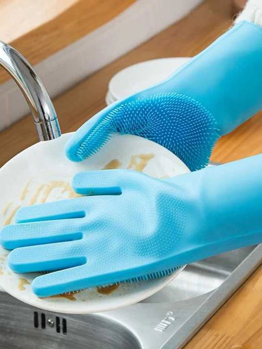 Silicone Washing Full Finger Gloves – For Home (random Colors)